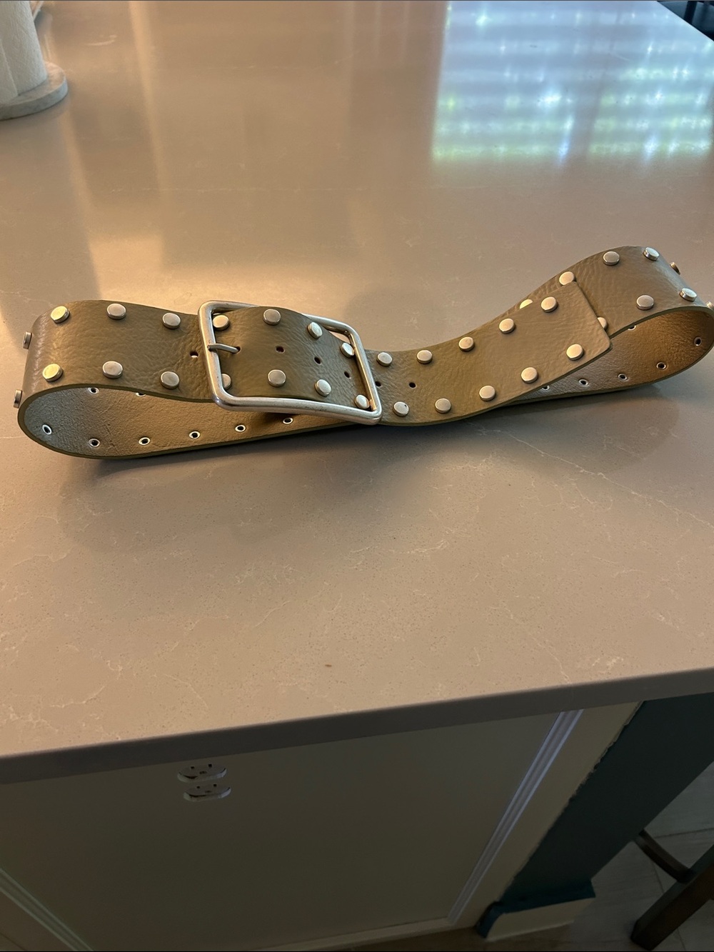 Studded grey leather hip belt